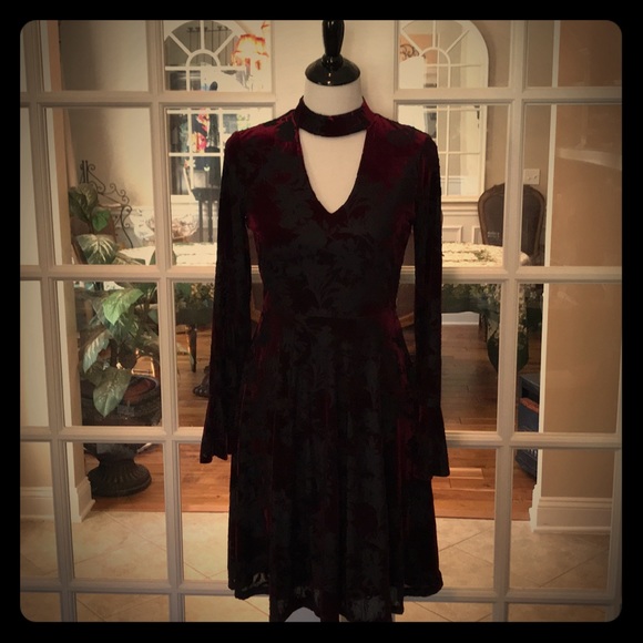 Ivanka Trump RED Faux Velvet, Sheer Dress - Picture 3 of 8